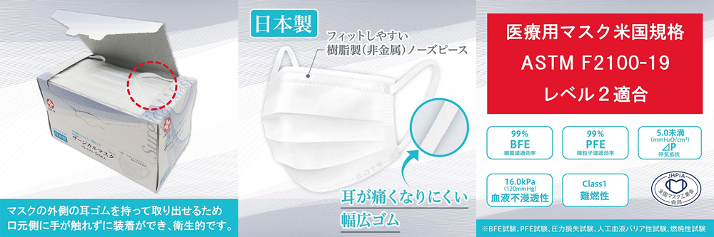 Hakujuji Surgical Mask Premium 50pcs Regular Size 175mm x 95mm